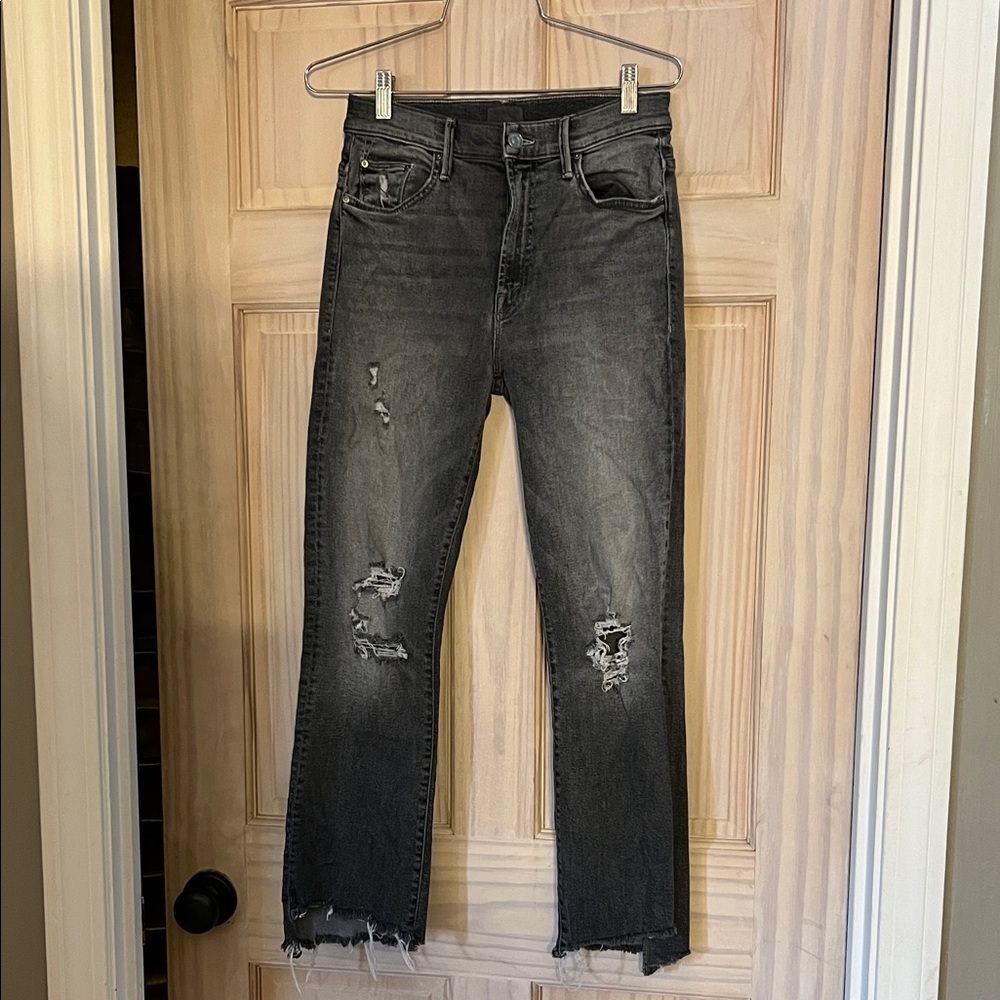 💐 MOTHER sz 28 women’s Distressed Gray Jeans: THE INSIDER CROP STEP CHEW